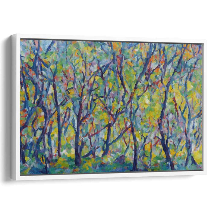 Dotted Arboreal Harmony: Pointillist Symphony of Colorful Branches Canvas Art Print