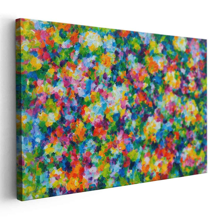 Pixelated Blossom Dance: Abstract Pointillist Garden Canvas Art Print