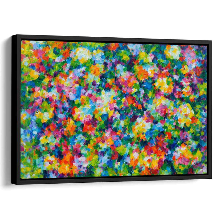 Pixelated Blossom Dance: Abstract Pointillist Garden Canvas Art Print