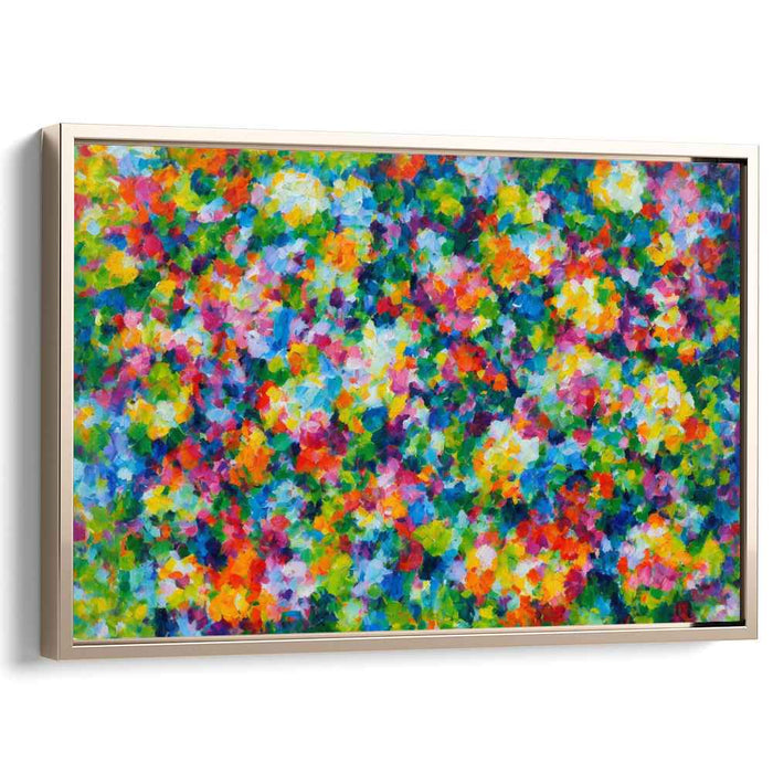Pixelated Blossom Dance: Abstract Pointillist Garden Canvas Art Print
