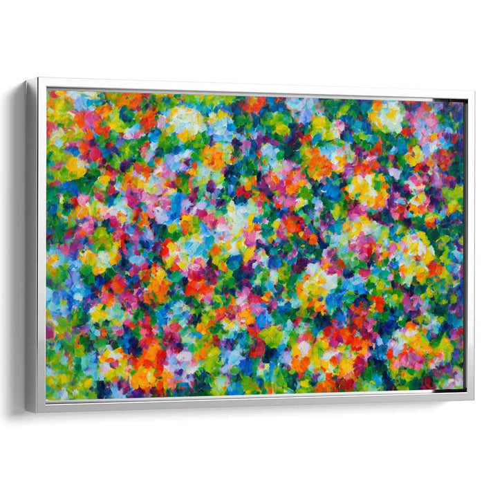 Pixelated Blossom Dance: Abstract Pointillist Garden Canvas Art Print