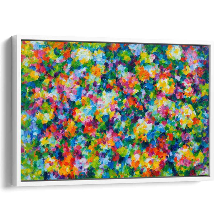 Pixelated Blossom Dance: Abstract Pointillist Garden Canvas Art Print