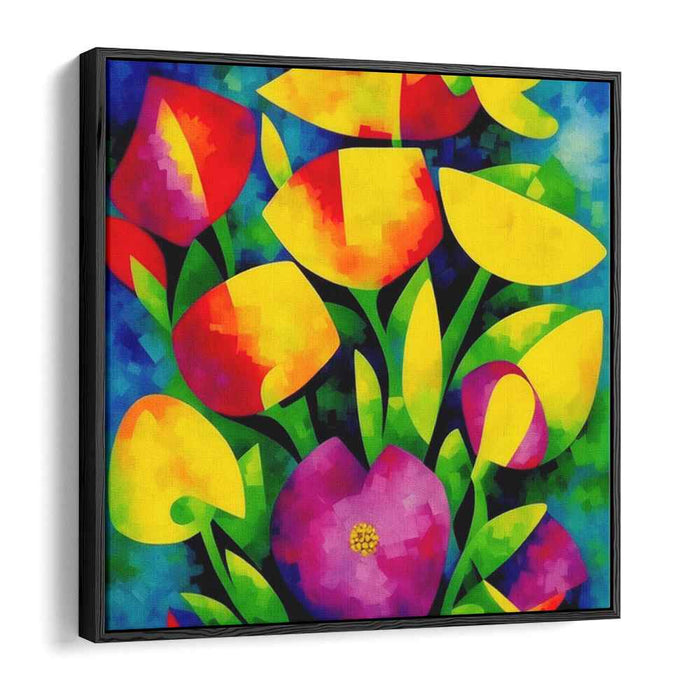 Geometric Blossom Blast: Cubist Floral Explosion Canvas Art Print