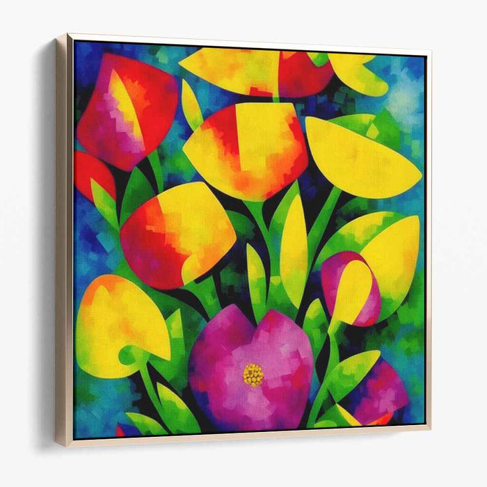 Geometric Blossom Blast: Cubist Floral Explosion Canvas Art Print