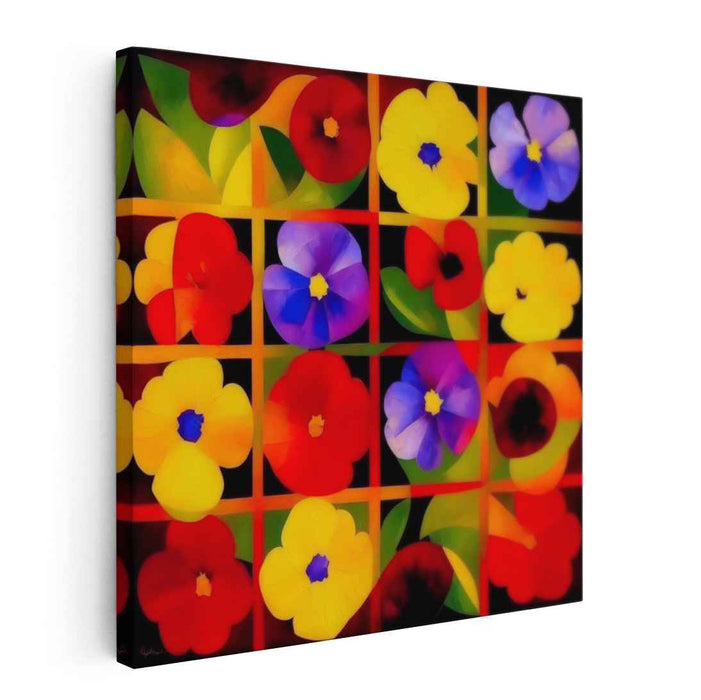 Kaleidoscope of Blooms: Colorful Floral Grid Canvas Art Print