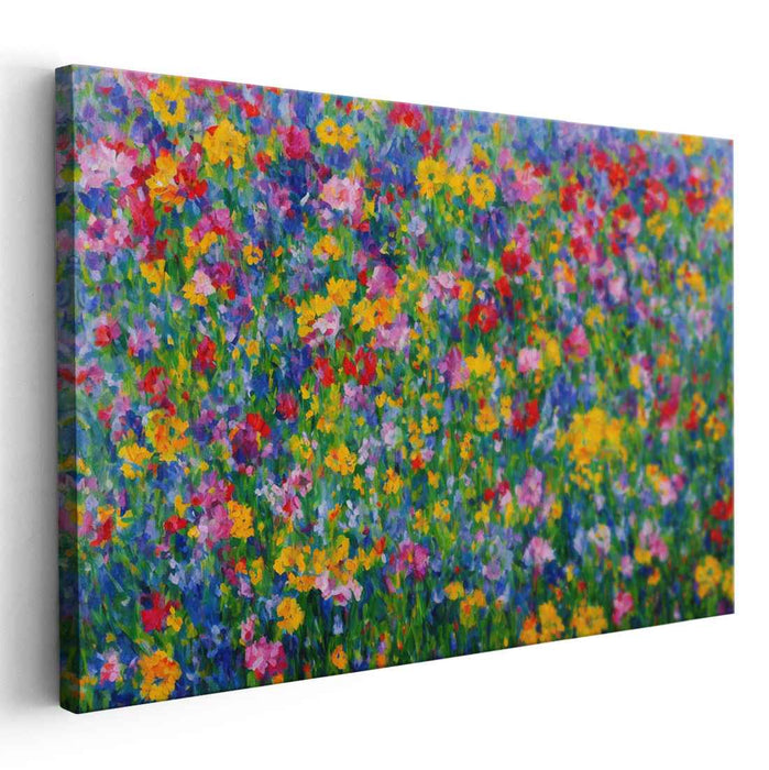 Blossom Bursting Colors: Vibrant Pointillist Floral Canvas Art Print