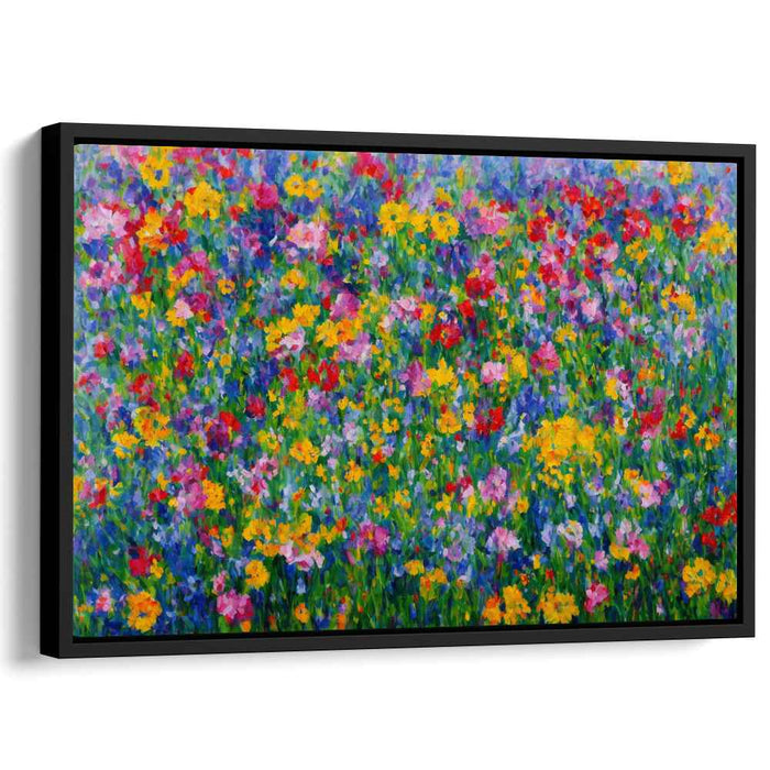 Blossom Bursting Colors: Vibrant Pointillist Floral Canvas Art Print