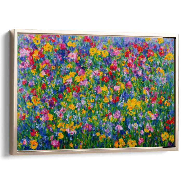 Blossom Bursting Colors: Vibrant Pointillist Floral Canvas Art Print