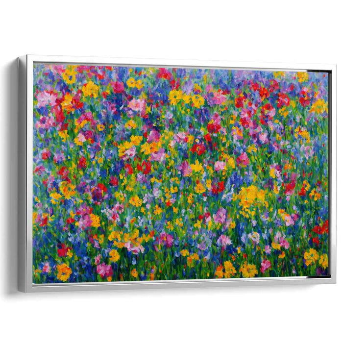 Blossom Bursting Colors: Vibrant Pointillist Floral Canvas Art Print