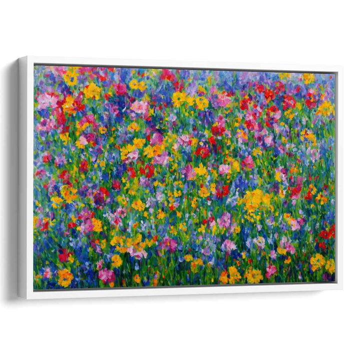 Blossom Bursting Colors: Vibrant Pointillist Floral Canvas Art Print