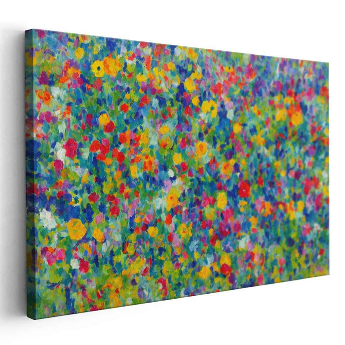 Dotted Blooms on Canvas: Vibrant Pointillist Field of Flowers Canvas Art Print