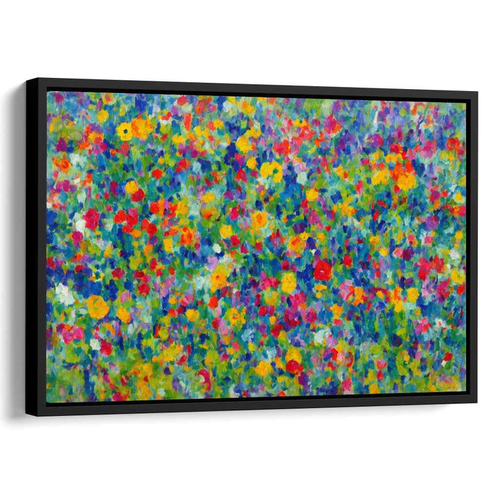 Dotted Blooms on Canvas: Vibrant Pointillist Field of Flowers Canvas Art Print