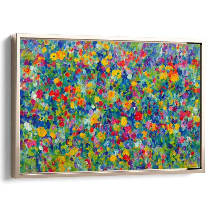 Dotted Blooms on Canvas: Vibrant Pointillist Field of Flowers Canvas Art Print