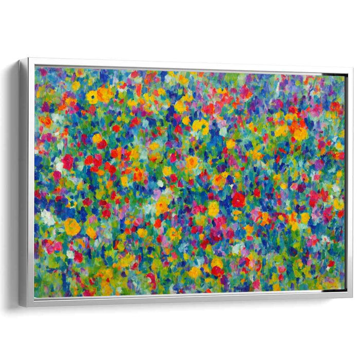 Dotted Blooms on Canvas: Vibrant Pointillist Field of Flowers Canvas Art Print