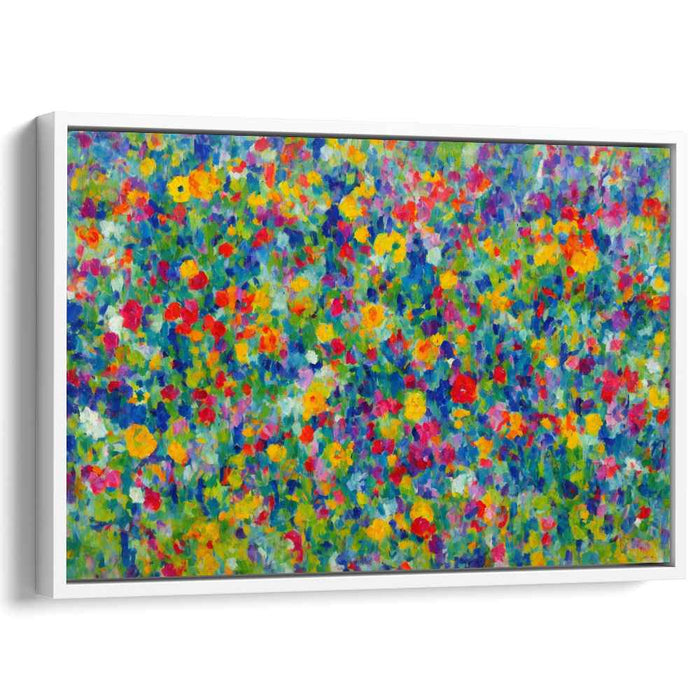 Dotted Blooms on Canvas: Vibrant Pointillist Field of Flowers Canvas Art Print