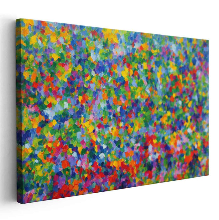 Daisy Dots Dance: Pointillist Spring Meadow Canvas Art Print