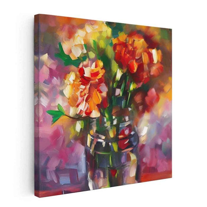 Blossoming Echoes: Expressive Floral Still Life Canvas Art