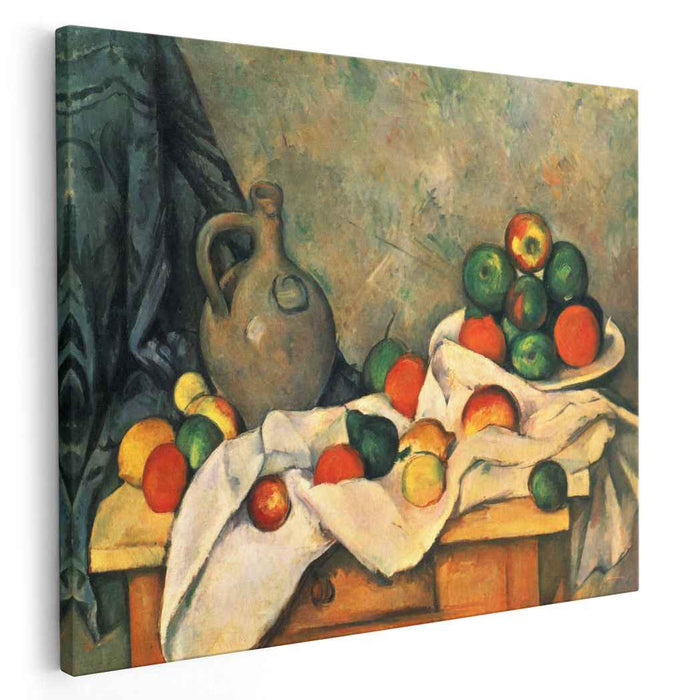 Curtain, Jug and Fruit by Paul Cezanne