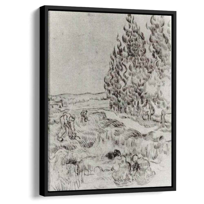 Cypresses with Four People Working in the Field (1890) by Vincent van Gogh