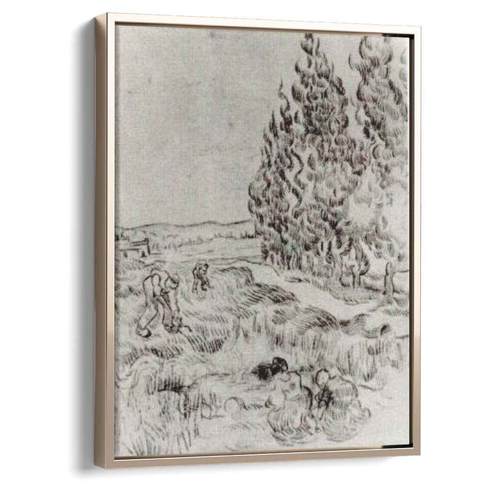Cypresses with Four People Working in the Field (1890) by Vincent van Gogh