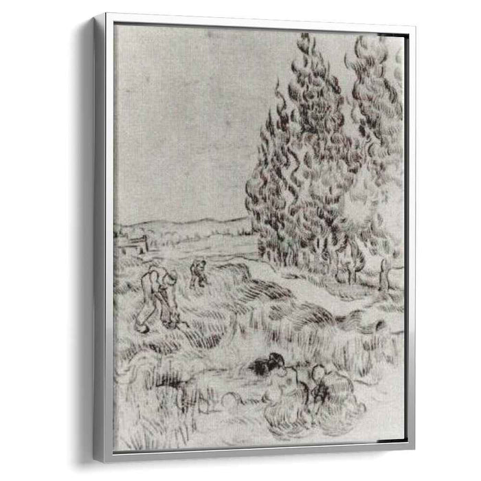 Cypresses with Four People Working in the Field (1890) by Vincent van Gogh
