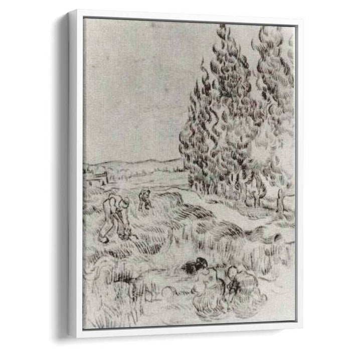 Cypresses with Four People Working in the Field (1890) by Vincent van Gogh