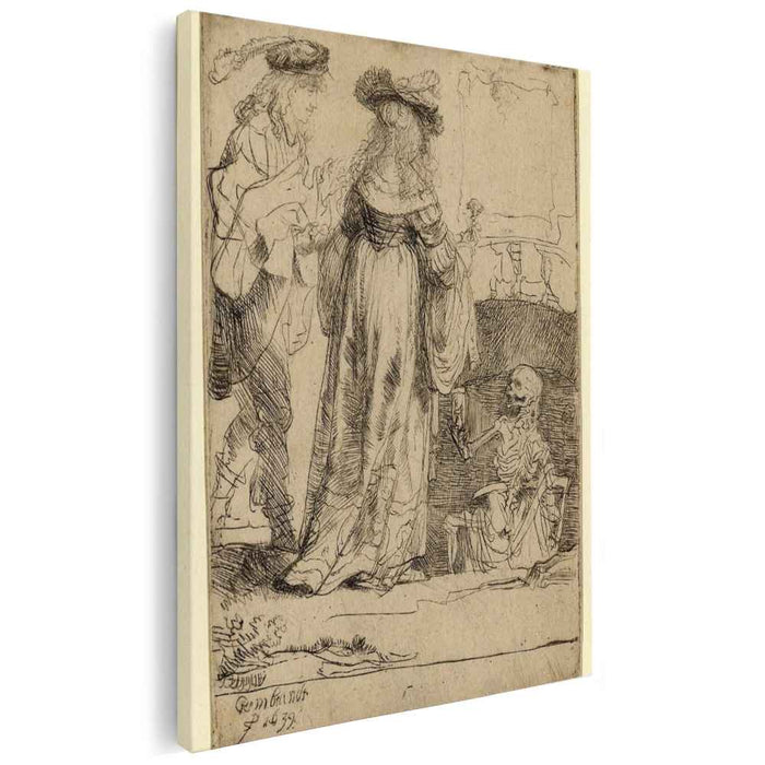 Death appearing to a wedded couple from an open grave (1639) by Rembrandt