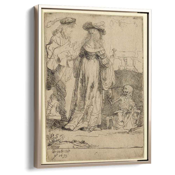 Death appearing to a wedded couple from an open grave (1639) by Rembrandt