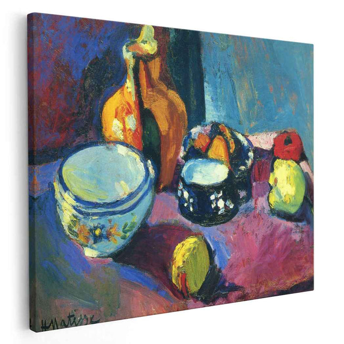 Dishes and Fruit on a Red and Black Carpet (1901) by Henri Matisse