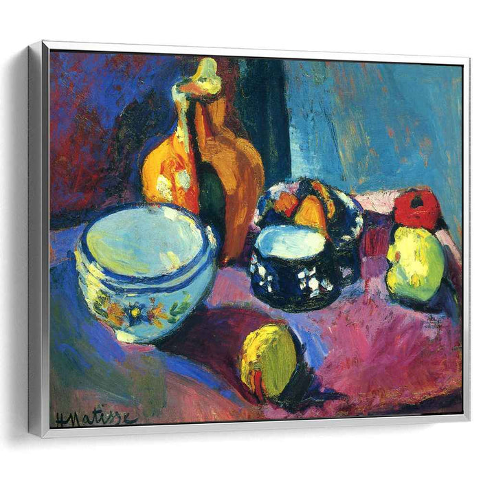 Dishes and Fruit on a Red and Black Carpet (1901) by Henri Matisse