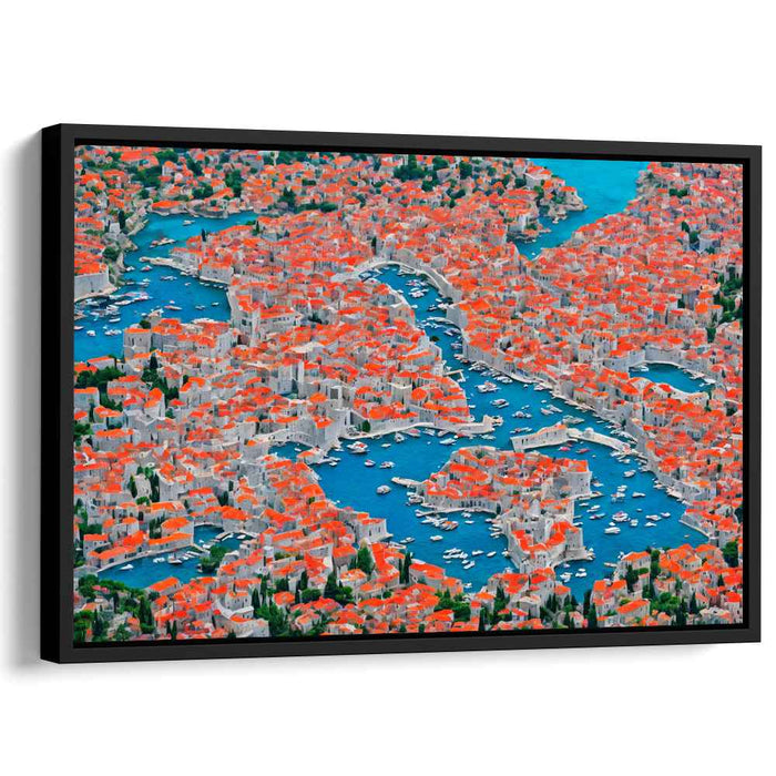 Clay Waves Over Azure Shores: Aerial View of Terra Cotta Rooftops and Turquoise Sea Canvas Art