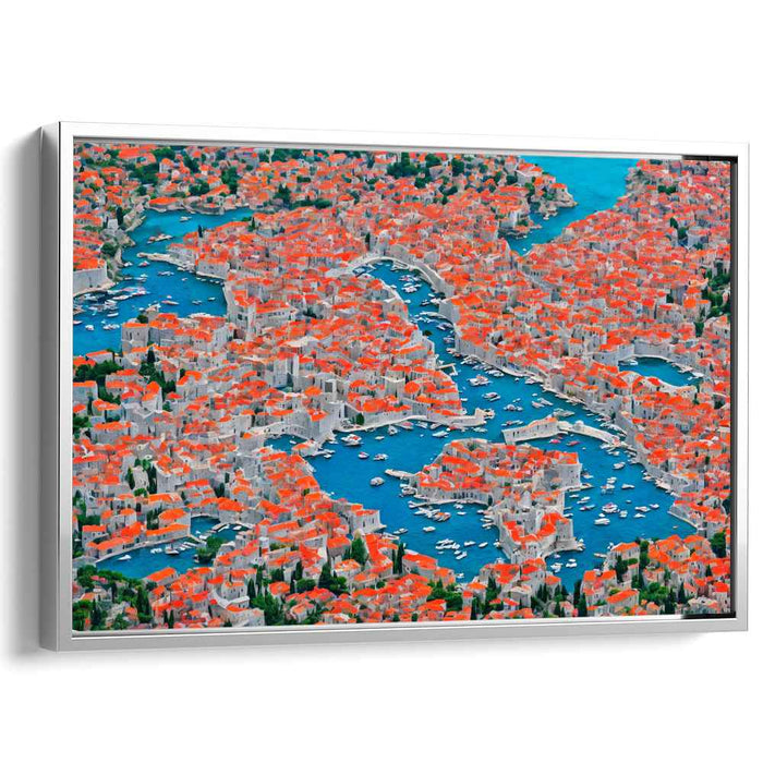 Clay Waves Over Azure Shores: Aerial View of Terra Cotta Rooftops and Turquoise Sea Canvas Art