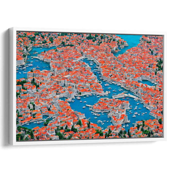 Clay Waves Over Azure Shores: Aerial View of Terra Cotta Rooftops and Turquoise Sea Canvas Art