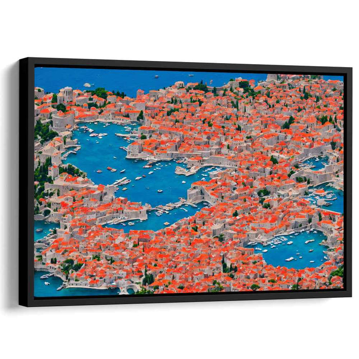 Clay Roofs Below Sea View: Aerial View of Coastal Town with Vibrant Terracotta Rooftops