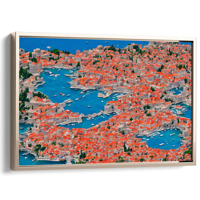 Clay Roofs Below Sea View: Aerial View of Coastal Town with Vibrant Terracotta Rooftops