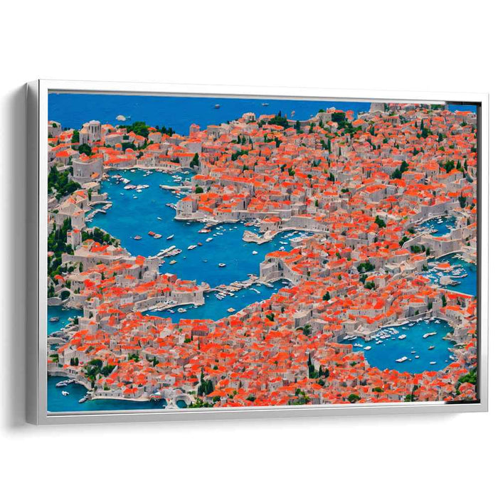 Clay Roofs Below Sea View: Aerial View of Coastal Town with Vibrant Terracotta Rooftops