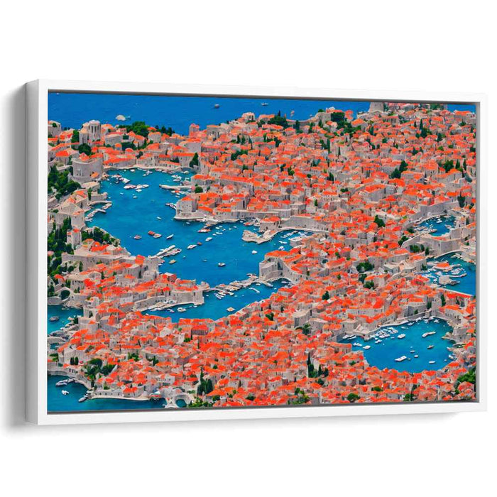 Clay Roofs Below Sea View: Aerial View of Coastal Town with Vibrant Terracotta Rooftops