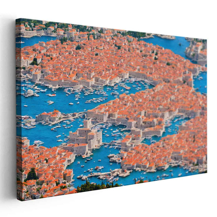 Mosaic Horizon Dreams: Aerial View of Dubrovnik's Terracotta Rooftops and Azure Waters