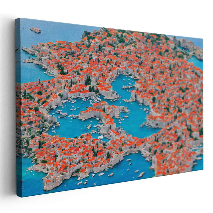 Surfing Through Sunset Waves: Vibrant Coastal Town Canvas Art Print