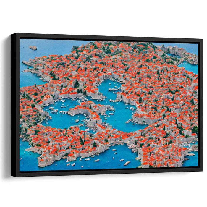 Surfing Through Sunset Waves: Vibrant Coastal Town Canvas Art Print