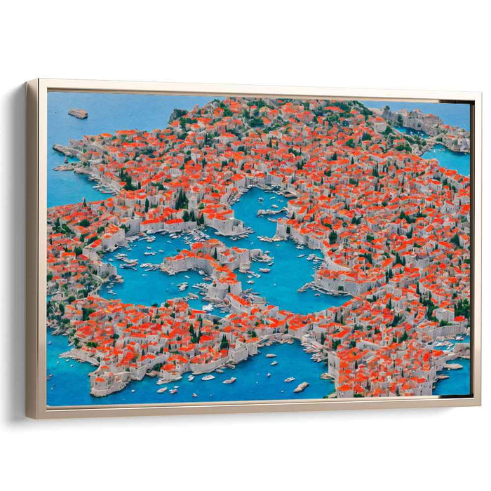 Surfing Through Sunset Waves: Vibrant Coastal Town Canvas Art Print