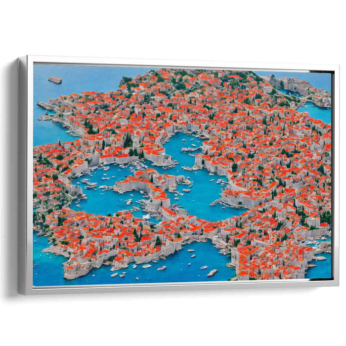 Surfing Through Sunset Waves: Vibrant Coastal Town Canvas Art Print