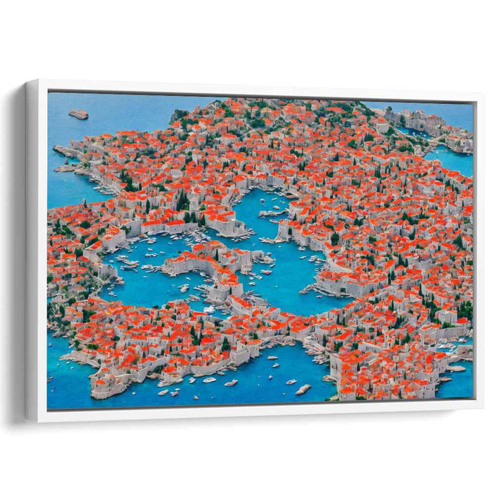 Surfing Through Sunset Waves: Vibrant Coastal Town Canvas Art Print