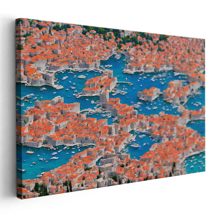 Mediterranean Coastal Cityscape: Aerial View of Dubrovnik Canvas Art Print