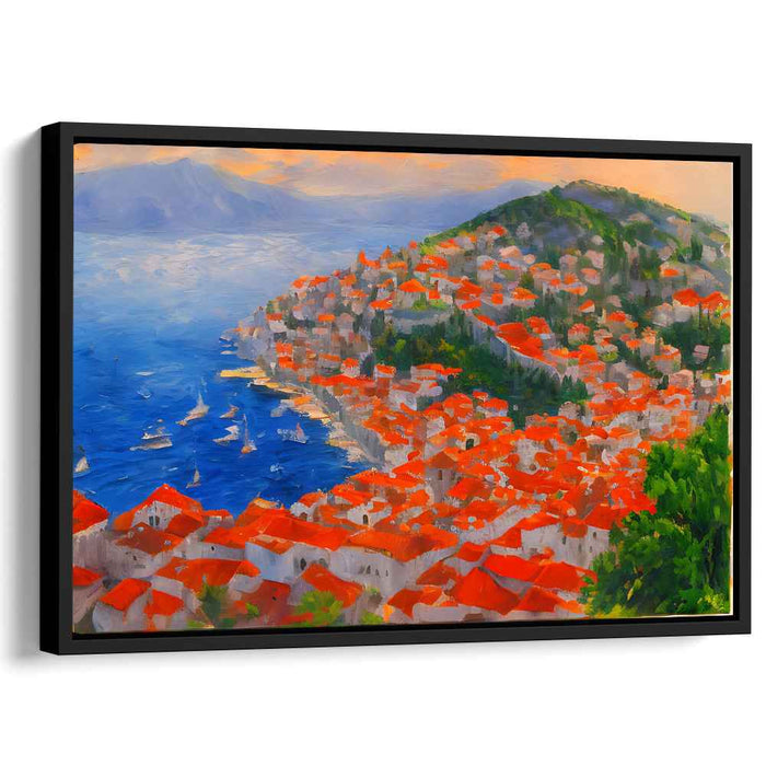 Shoreside Sanctuary: Vibrant Coastal Townscape Canvas Art Print