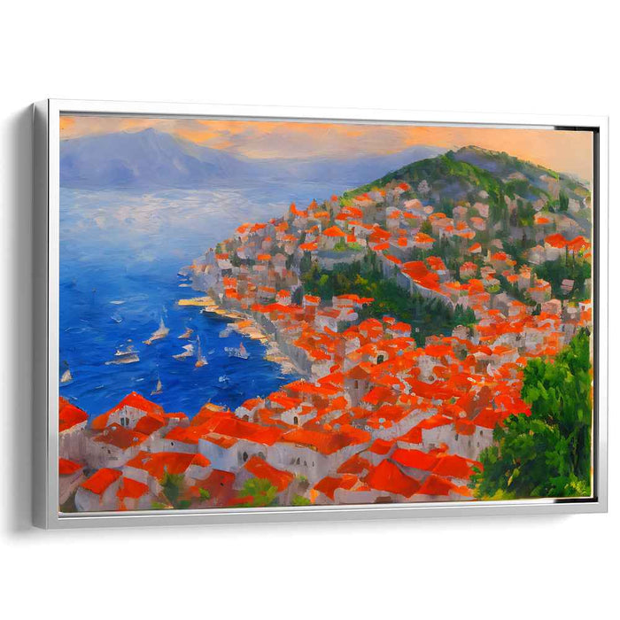 Shoreside Sanctuary: Vibrant Coastal Townscape Canvas Art Print