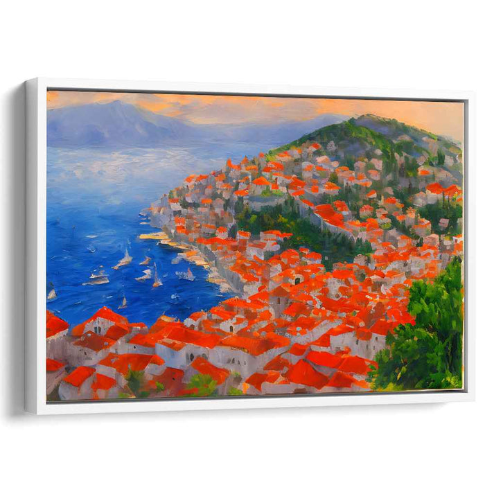 Shoreside Sanctuary: Vibrant Coastal Townscape Canvas Art Print