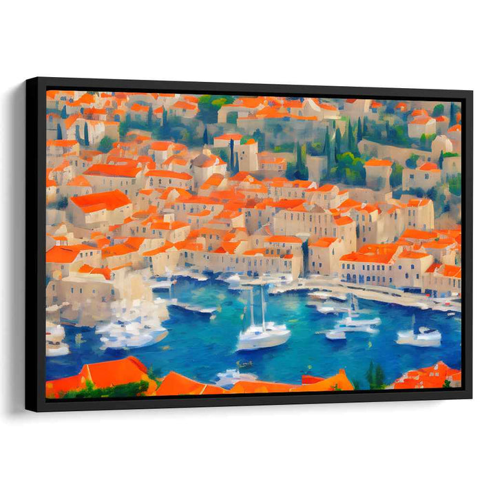 Radiant Coastal Haven: Impressionist Mediterranean Townscape Canvas Art Print