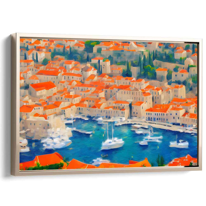 Radiant Coastal Haven: Impressionist Mediterranean Townscape Canvas Art Print