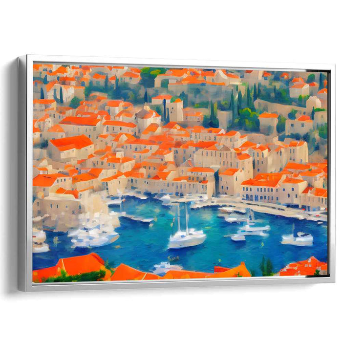 Radiant Coastal Haven: Impressionist Mediterranean Townscape Canvas Art Print